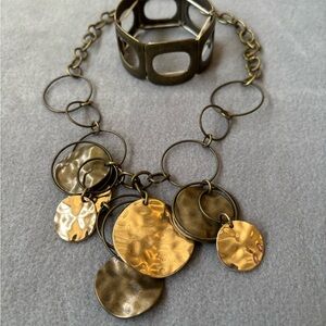 paparazzi Gold and Bronze Hammered Disc Necklace